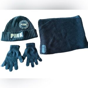 PINK Victoria's Secret Black Knit Hat and Glove Set